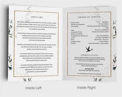 Printable Funeral Program Template Order Of Service Etsy