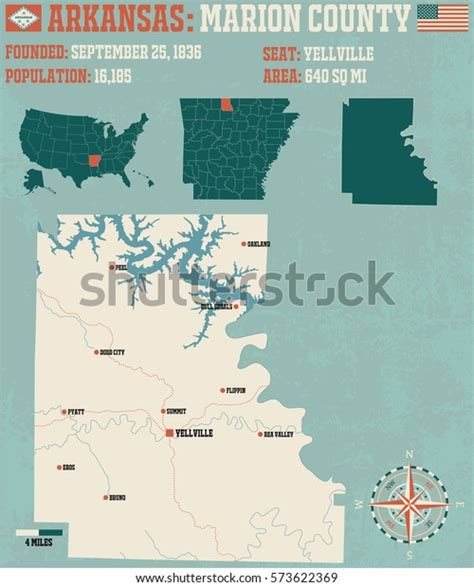 Large Detailed Map Marion County Arkansas Stock Vector Royalty Free