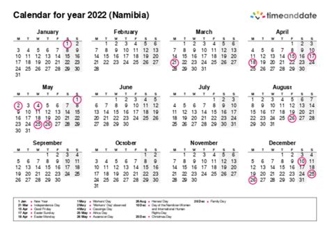 Printable Calendar 2022 For Namibia Pdf