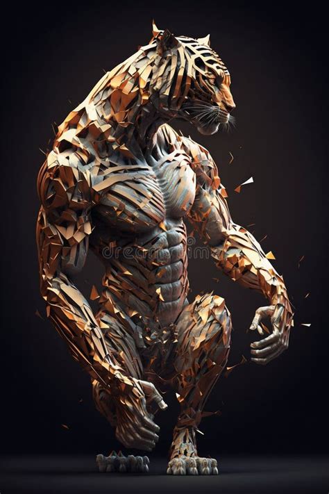 Sci Fi Cyberpunk King Of Tiger With Human Anatomy Generative Ai Stock