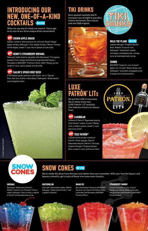 Dave & Buster's menu in Westminster, Colorado, USA