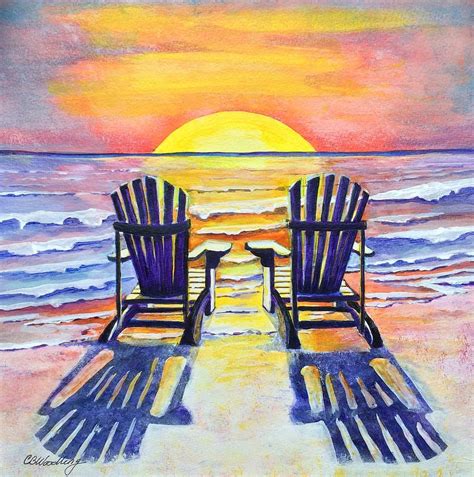 Beach Chairs At Sunset Painting By Cb Woodling Pixels