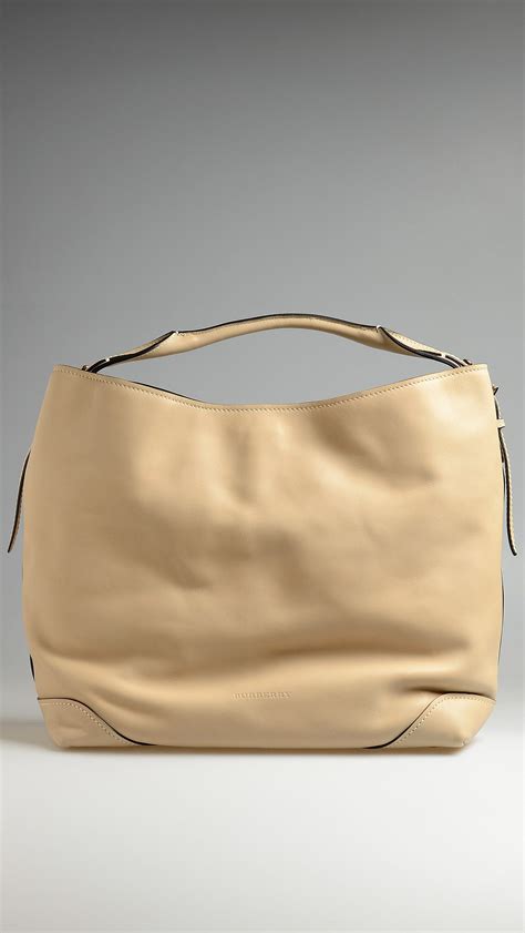 Burberry Cream Leather Hobo Bag Adjustable Rolled Handles Three