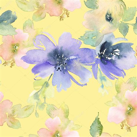 Seamless Pattern With Flowers Watercolor Stock Photo By ©karma15381