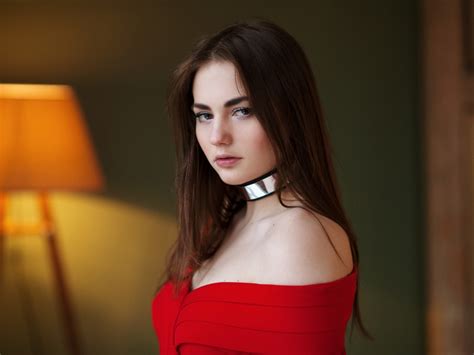 Desktop wallpaper pretty woman, red dress, brunette, model, hd image ...