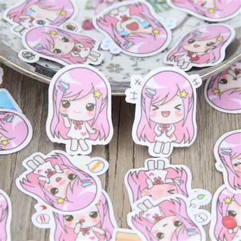 40pcs Cute Pink Hair Cartoon Girl Handmade Scrapbooking Stickers Lady Decorative Sticker Diy