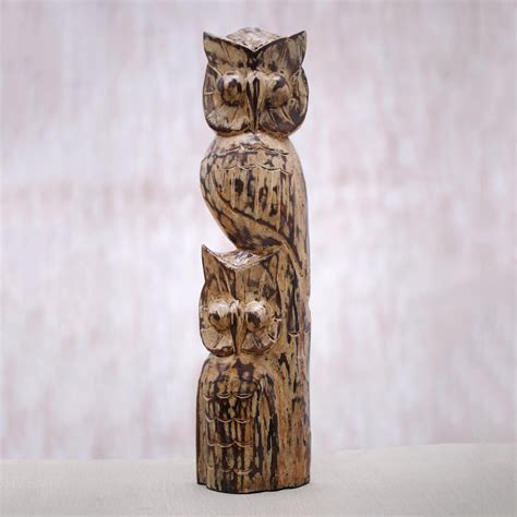 Hand Carved Albesia Wood Owl Totem Statuette From Bali Owl Totem Novica
