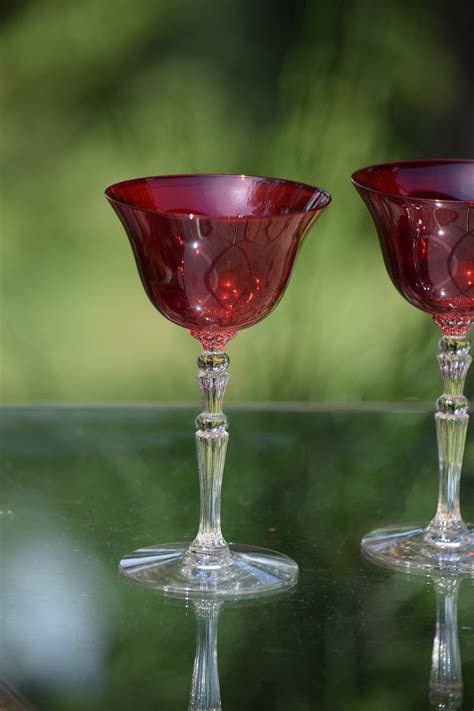 Vintage Red Wine Glasses Set Of 4 Morgantown Majestic Ruby ~circa 1931 After Dinner Drink 3