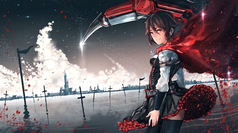 Download 1920x1080 Rwby Ruby Rose Swords Clouds Red