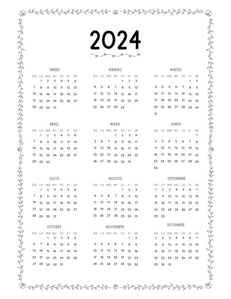 Calendario Anual 2024 Para Imprimir