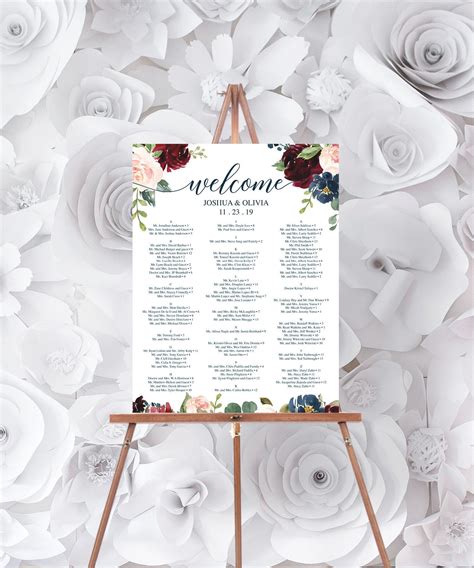 Wedding Seating Chart Editable Pdf Table Arrangement Sign Etsy