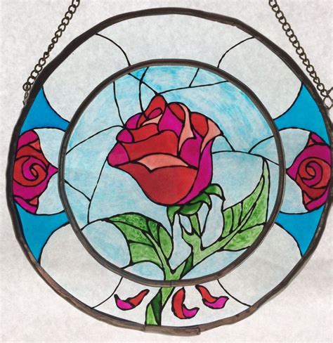 Beauty And The Beast Enchanted Rose Stained Glass Suncatcher Window