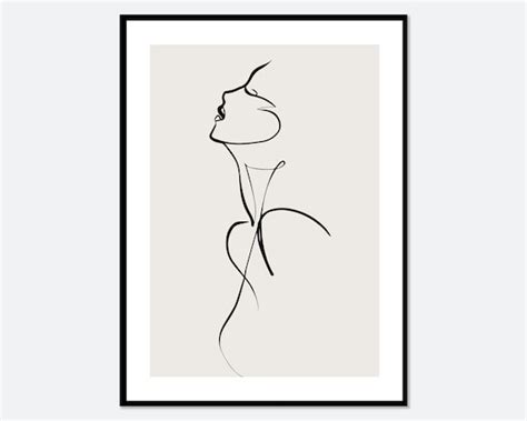 One Line Modern Girl Silhouette Line Art Print Single Line Etsy