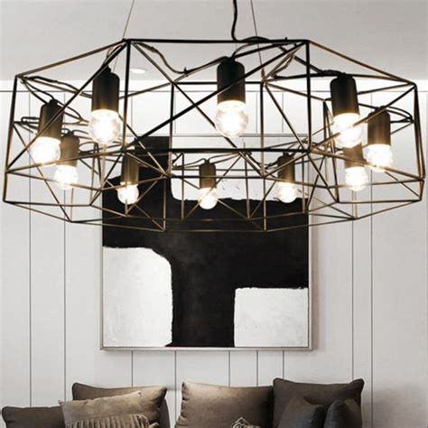 Black Geometric Pendant Lighting Farmhouse Clear Glass 10 Light Living