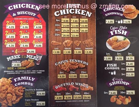 Menu At Krispy Krunchy Chicken Restaurant Jacksonville Rayford St