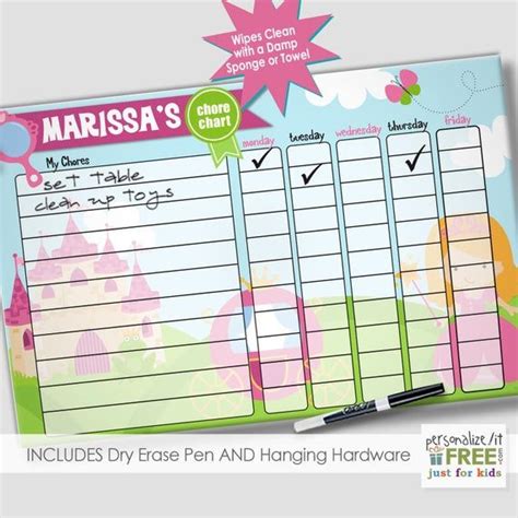 Is this dry erase board for kids? PERSONALIZED Kids Chore Chart 11x17 Girls Dry Erase Custom ...