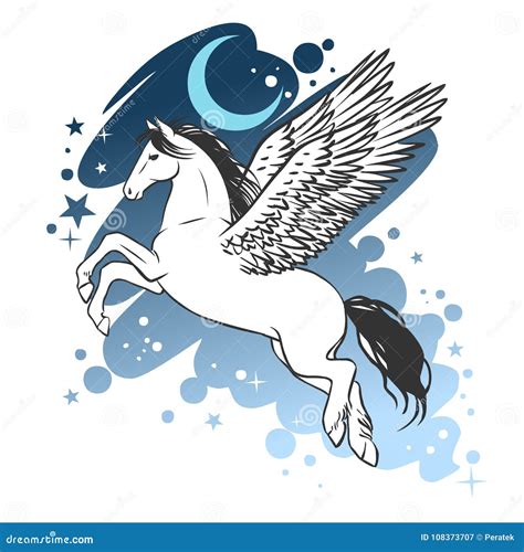 Silhouette Of Flying Pegasus Magic Winged Horse Vector Hand Drawn
