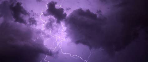 Download Wallpaper 2560x1080 Lightning Thunderstorm Clouds Purple