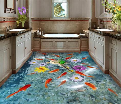 3d Beautiful Fish Pond Floor Mural Aj Wallpaper