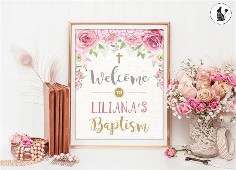 Floral Baptism Welcome Sign Pink And Gold Welcome Sign Girl Etsy