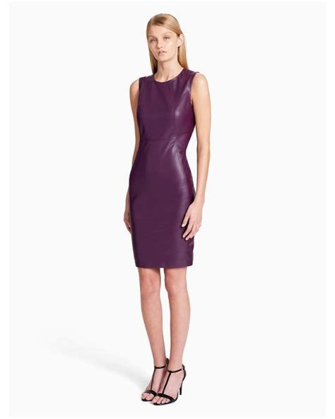 Calvin Klein Faux Leather Sheath Dress In Purple Lyst