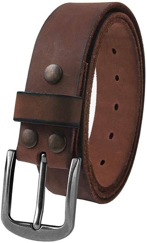 Npet Mens Leather Belt Full Grain Vintage Distressed Style Snap On