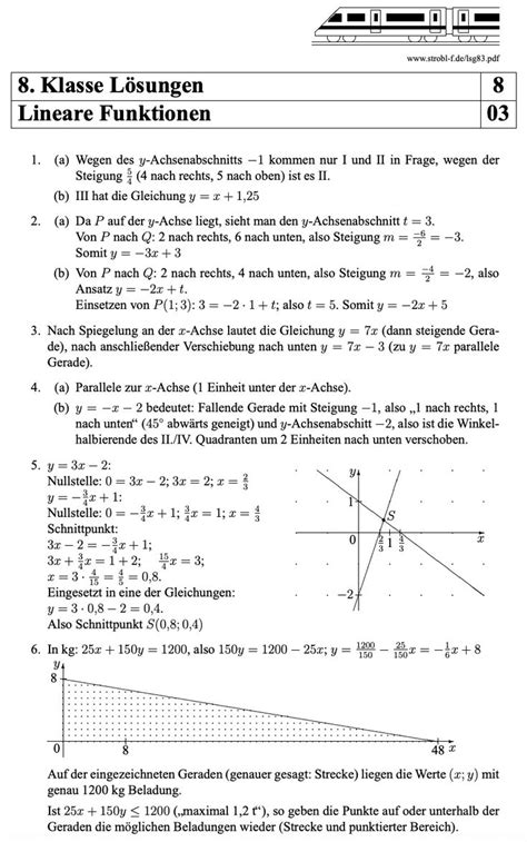 Da schnittpunkte und nullstellen von graphen aus zeichnungen (zumindest n¨aherungsweise) abgelesen werden k¨onnen, haben wir hier einen (sehr einfachen) beispieltyp fu¨r das grasche l¨osen von. Lineare Funktionen Aufgaben mit Lösungen | PDF Download ...