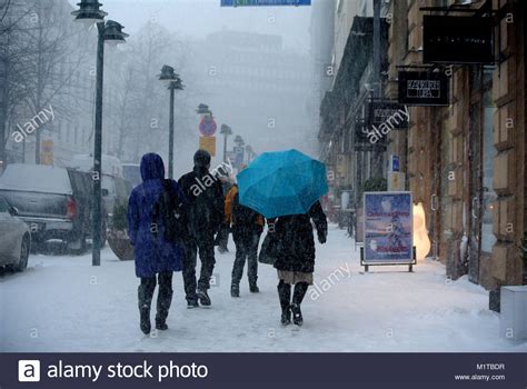 Heavy Snowfall Hits Helsinki Stock Photo Alamy