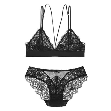 bra set black perspective lace floral sexy thin bra brief 2pcs set for female lady women new