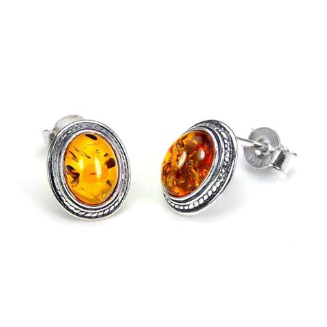 Sterling Silver Baltic Amber Oval Stud Earrings Jewellerybox Co Uk