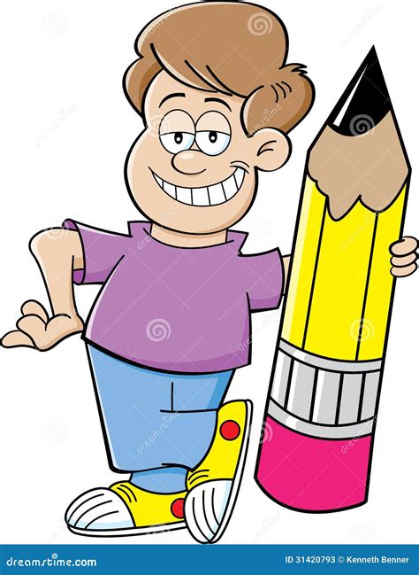 Cartoon Boy Holding A Pencil 31420793