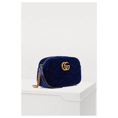 Gucci Marmont Velvet Blue Cobalt Small Camera Bag Brandconscious