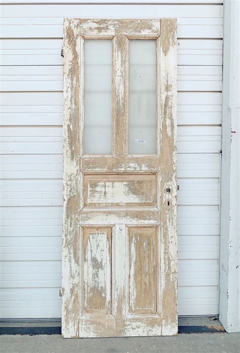 Single Wood Door With 2 Rectangular Frosted Glass Panes Antiquities