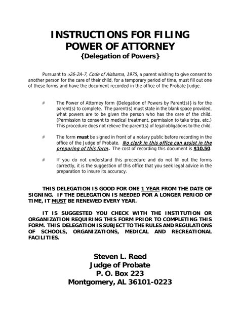Temporary Medical Power Of Attorney For Child Pdf