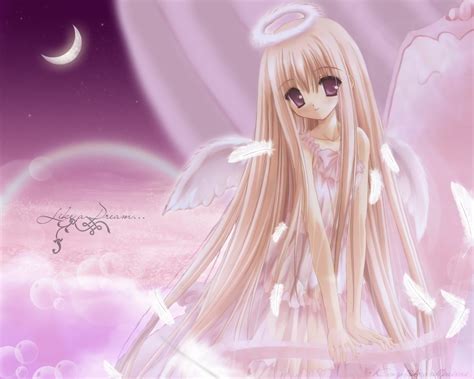 1280x1024 Anime Girl Angel Nymphs Moon Wings Feathers Wallpaper
