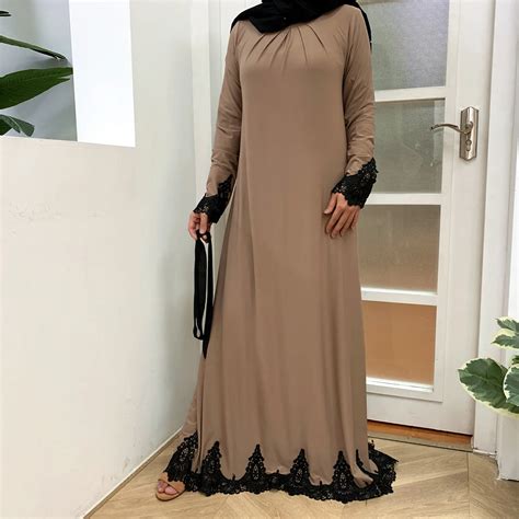 2022 Black Lace Dress Abaya Islamic Long Sleeve Embroidered Front