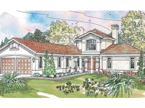 The split bedroom plan offers a spacious master. Spanish House Plans with Inner Courtyard | plougonver.com