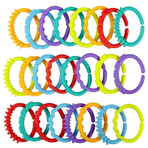 Jjovce Baby Toys Rainbow Kids Teether Dolls Chain Clutch Ring Toy Links