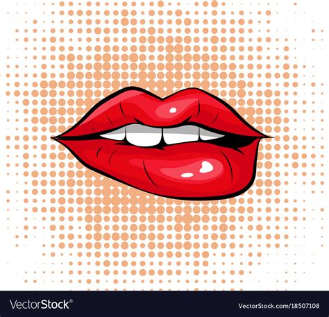 Pop Art Colorful Design Biting Her Red Lips Vector Image
