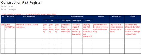 A risk management tool you can modify yourself. Construction Risk Register - FREE Template Download ...