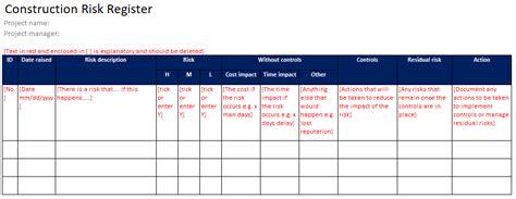 A simple excel risk register. Construction Risk Register - FREE Template Download ...