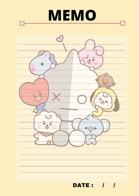 Print And Write Your Memowith Cute Bt21 Background Memo Pad Design