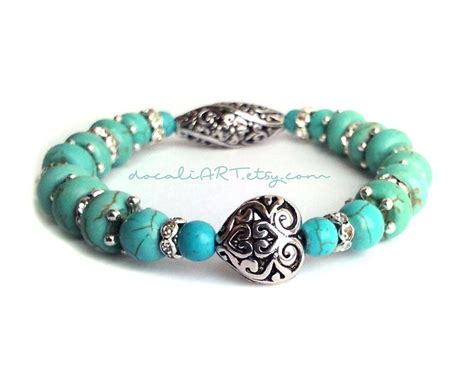 Turquoise Bracelet Silver Heart Gift For Her Mom Xmas Gifts Etsy