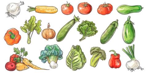 Premium Photo Set Of Various Hand Drawn Vegetables Sketches Of