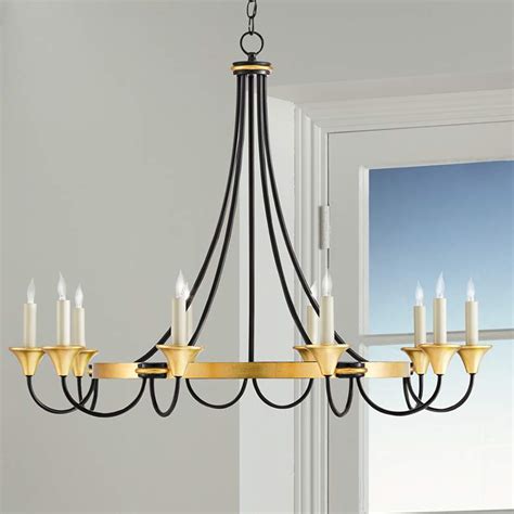 The antique gold rod and the 4 bulb casings make this piece transitional for almost any. Hanlon 36 3/4" Wide Black and Gold Leaf 8-Light Chandelier ...