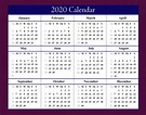 2020 Year Calendar Printable