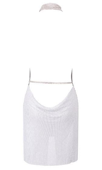 Indie Xo White Chain Gang Metal Chainmail Plunge V Neck Backless Halte