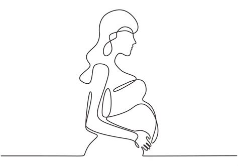 Continuous One Line Drawing Of Happy Pregnant Woman Vector Art