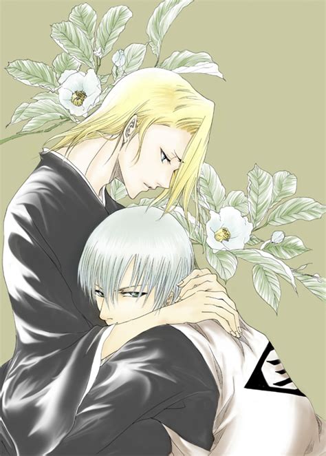 Ichimaru Gin Kira Izuru Bleach Blonde Hair Flower Grey Hair Hug Japanese Clothes Male