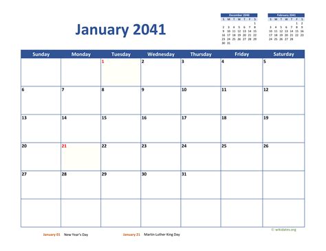 Monthly 2041 Calendar Classic
